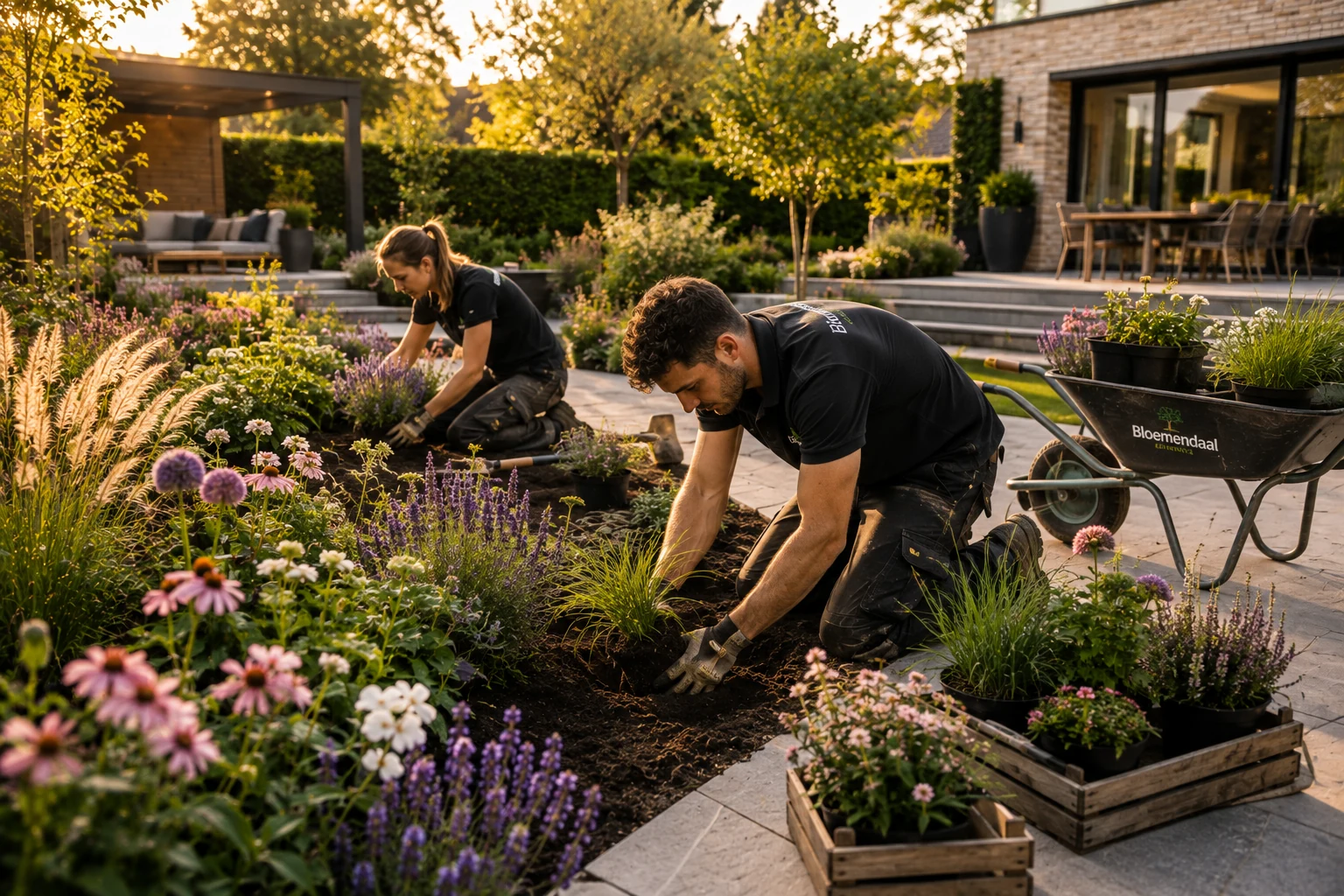 Beplantingsfase: aanplant van bomen en borders
