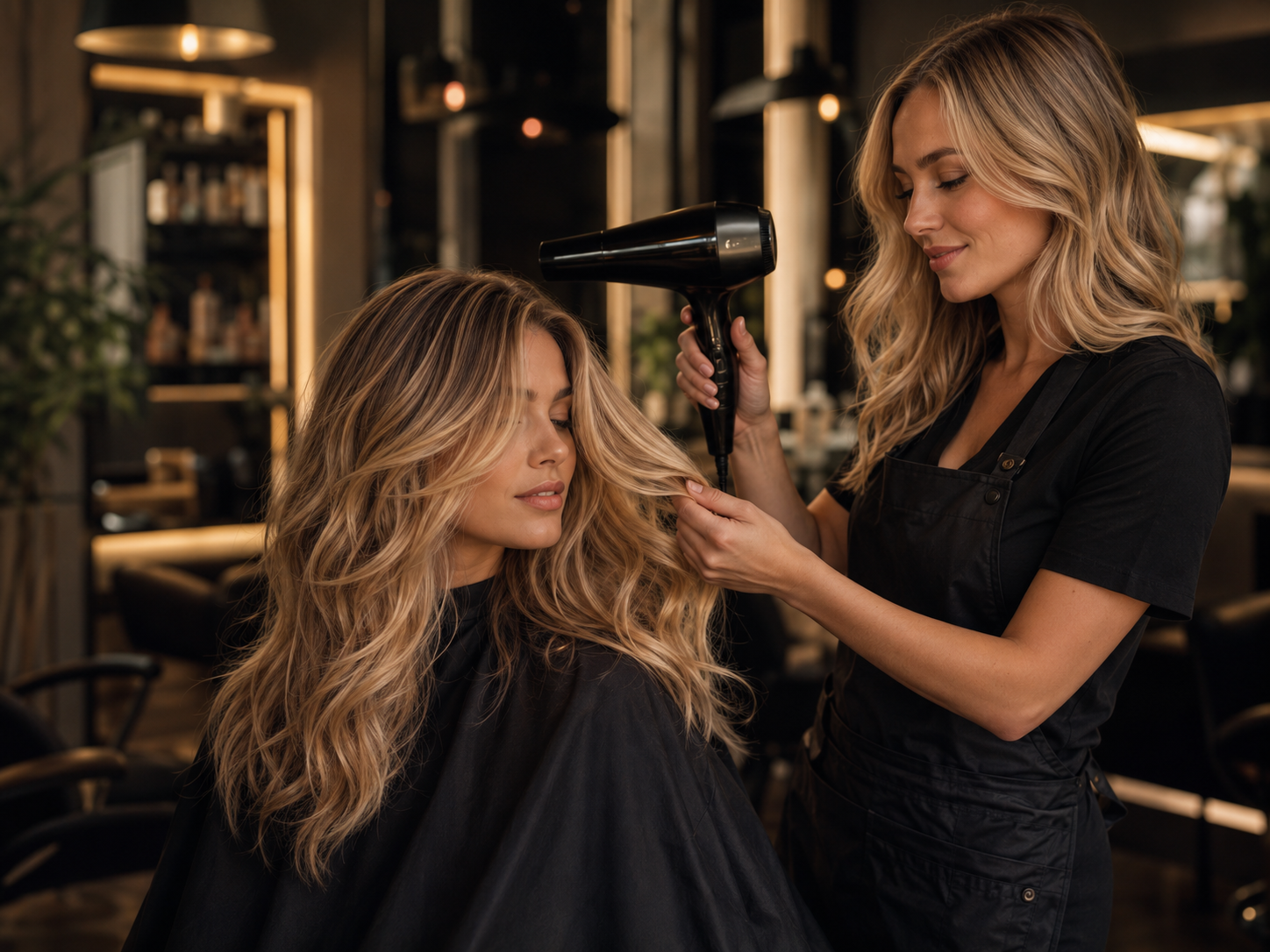 Haar wordt gestyled met een föhn bij Kapsalon Marea
